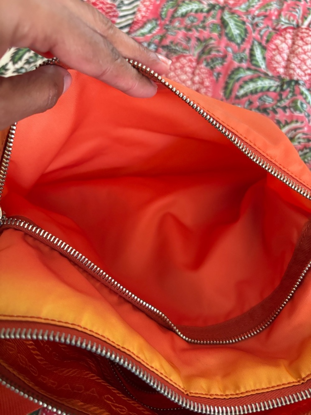 Prada Vibrant Orange Nylon Crossbody with Silver-Tone Logo - Picture 13 of 14